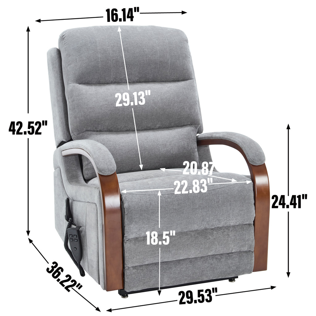 Power Grey Chenille Lift Recliner Chair Dual Motor Infinite Position Up to 350 LBS with Solid Wood Armrests, Heat Massage and Heavy Duty Motion Mechanism - Grand Goldman Shop