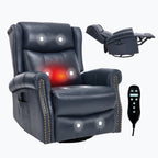 Heat Massage Manual Recliner Chair with Rocker and Swivel in Genuine leather for Living Room, Blue - Grand Goldman Shop