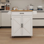 Kitchen island rolling trolley cart with Adjustable Shelves & towel rack & seasoning rack rubber wood table top-White - Grand Goldman Shop