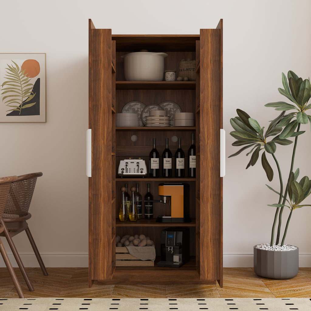 62.99in Kitchen Pantry Cabinet, Walnut  Freestanding Buffet Cupboards Sideboard with Doors &  Shelves, Kitchen Pantry Storage Cabinet for Kitchen, Living Room and Dinning Room - Grand Goldman Shop