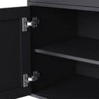 Farmhouse TV Stand with Solid Wood Gourd-Shaped Legs for TVs Up to 70', Entertainment Center with Bookshelves & Tempered Glass Doors, Media Console with Adjustable Shelves, Living Room, Black - Grand Goldman Shop