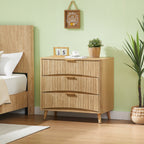 Fluted 3 Drawer Dresser, Modern Tall Chest of Drawers with Vertical Grooved Design, Wood Storage Cabinet with Metal Handles for Bedroom Living Room, Oak. (23.6'W x 15'D x 30'H). - Grand Goldman Shop
