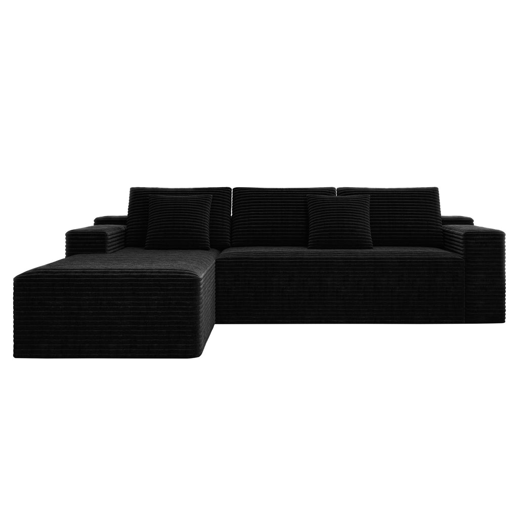104.3*68.9'Modular sectional sofa seat,Upholstered compressed couch for living room,Bedroom,Apartment,No assembly required,2PC free combination,Plush corduroy fabric,BLACK - Grand Goldman Shop