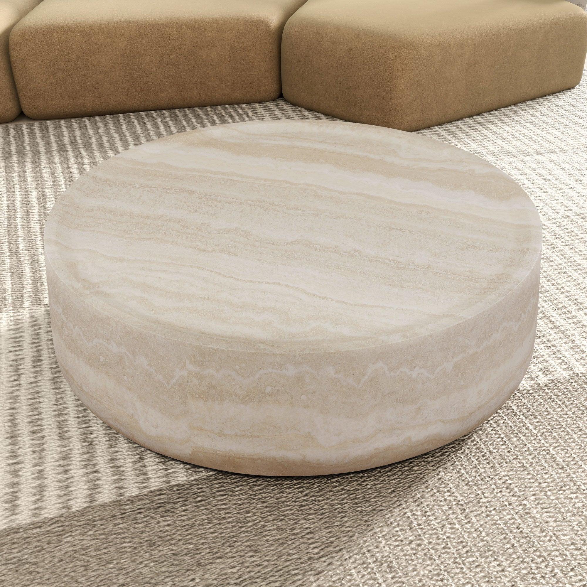 35.43'' Faux MARS Pattern Coffee Tables for Living Room Round Tea Faux Travertine Textured  table for Living Room, No Need Assembly. - Grand Goldman Shop