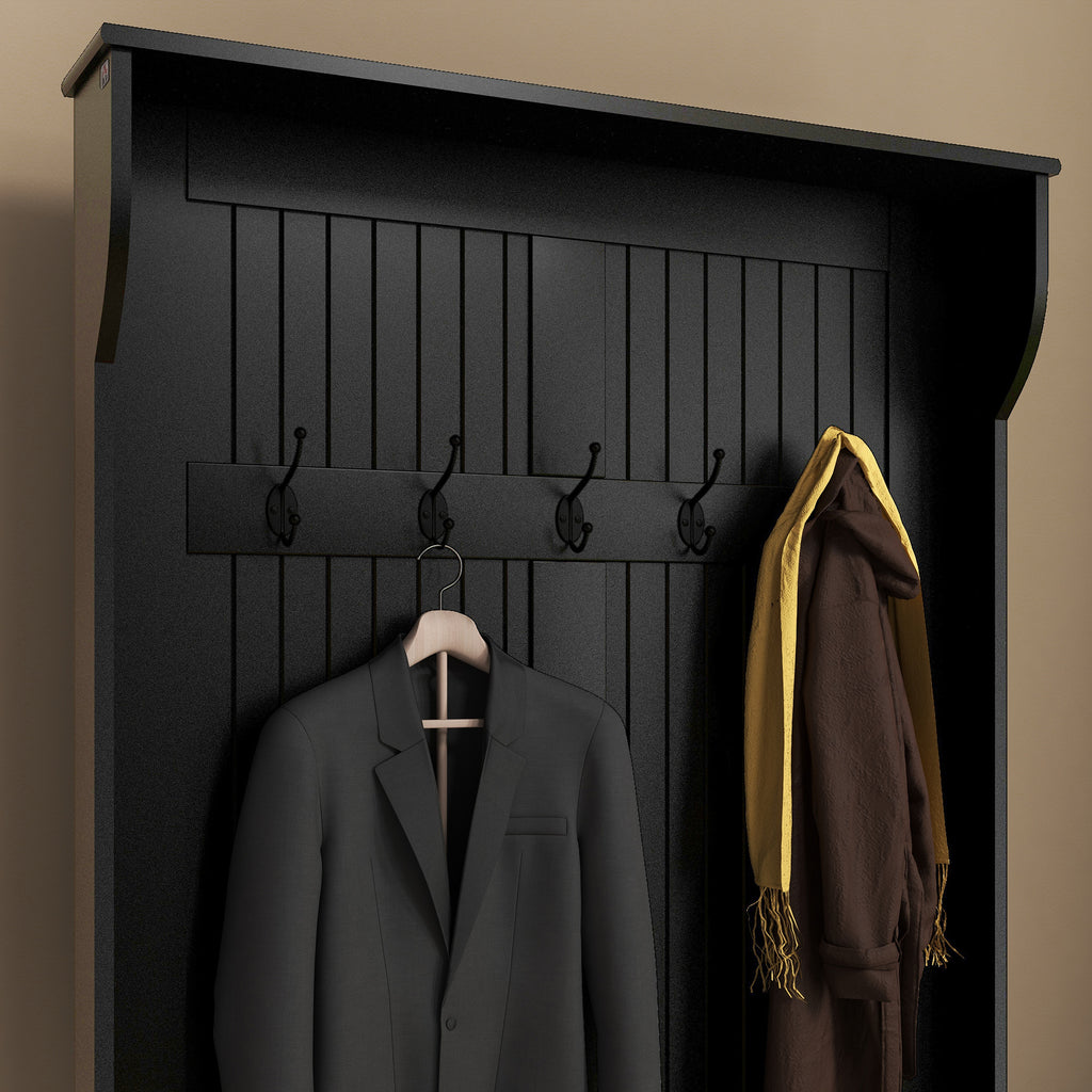 HOMCOM 3-In-1 Entryway Hall Tree with Storage Bench, Coat Rack with Four Hooks and Shoe Storage, Black - Grand Goldman Shop