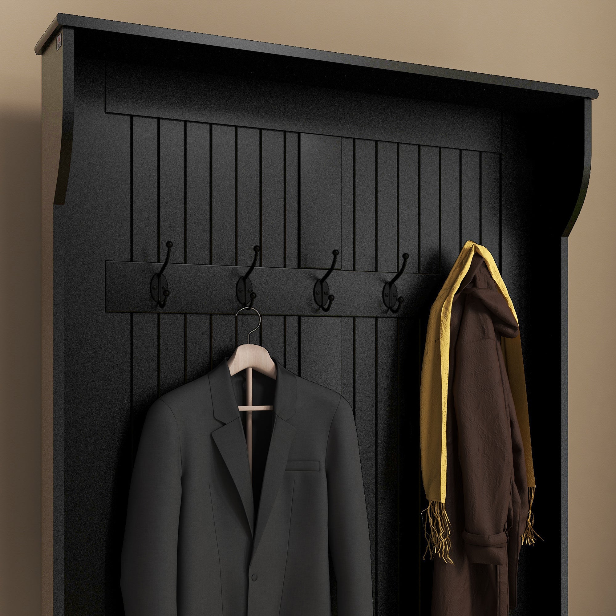 HOMCOM 3-In-1 Entryway Hall Tree with Storage Bench, Coat Rack with Four Hooks and Shoe Storage, Black - Grand Goldman Shop