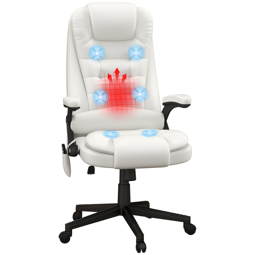 HOMCOM High Back Vibration Massage Office Chair with 6 Vibration Points, Heated Reclining PU Leather Computer Chair with Armr