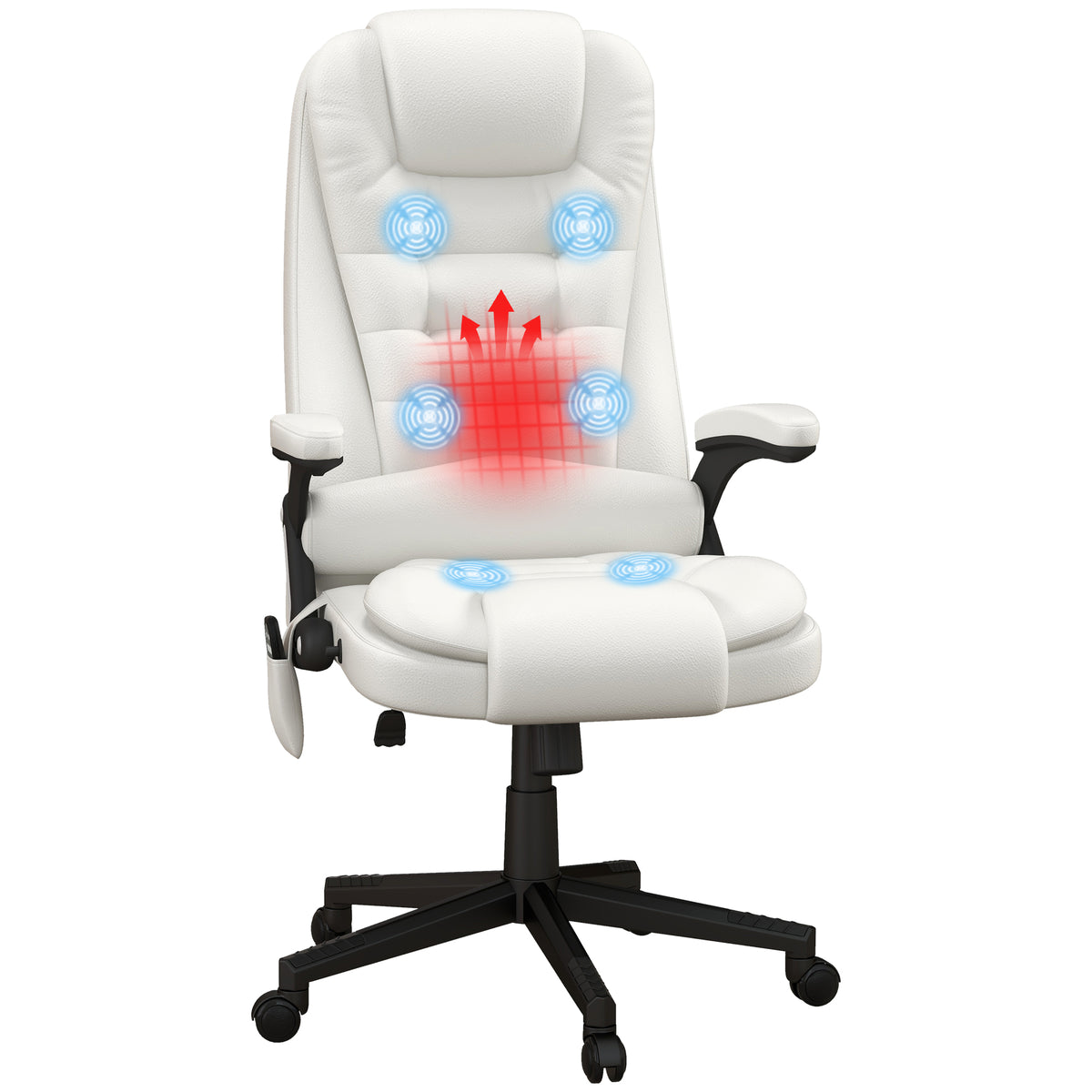 HOMCOM High Back Vibration Massage Office Chair with 6 Vibration Points, Heated Reclining PU Leather Computer Chair with Armr