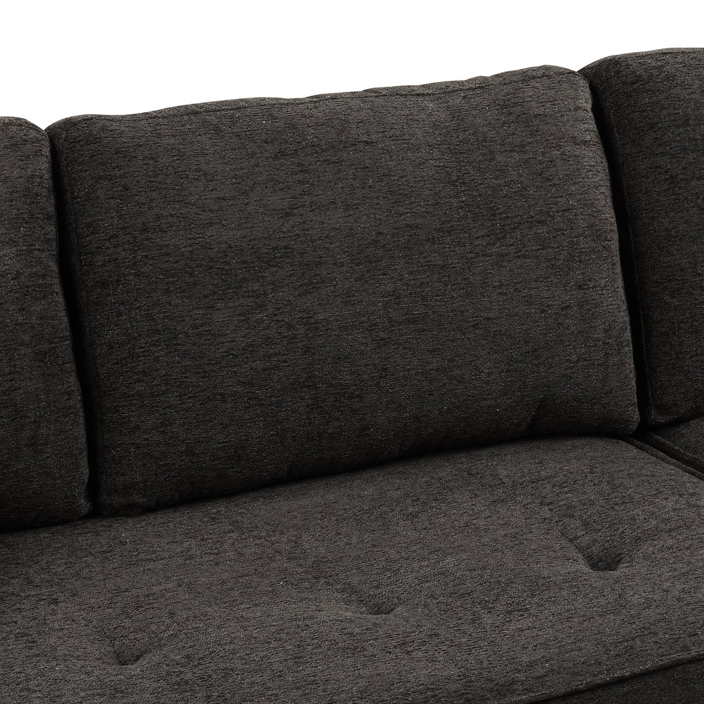 Modern L-Shape 3 Seat Reversible Sectional Couch with Pull Out Sleeper Sofa, Storage Chaise, 2 Stools, Charcoal Grey, Linen Chenille - Grand Goldman Shop