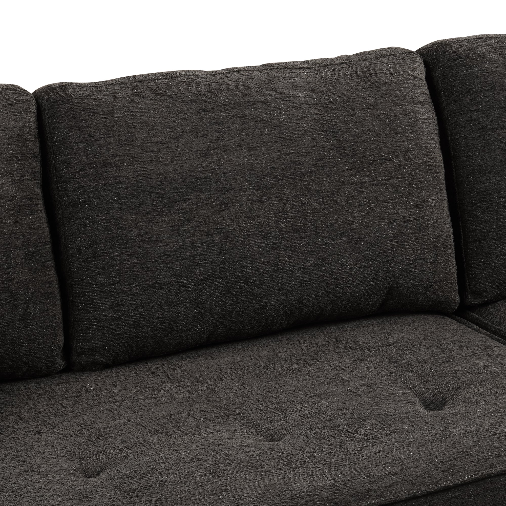 Modern L-Shape 3 Seat Reversible Sectional Couch with Pull Out Sleeper Sofa, Storage Chaise, 2 Stools, Charcoal Grey, Linen Chenille - Grand Goldman Shop