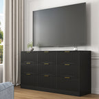 Black 9 Drawer Dresser, 63' Large Deep Chest of Drawers, Wooden Dresser Storage Cabinet with 9 Drawers for Bedroom, Long Dressers for Living Room, Hallway, Drawer panel with wavy patterns - Grand Goldman Shop