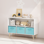 Kids bookcase with Collapsible Fabric Drawers, Children's Book Display, Toy Storage Cabinet Organizer, White/Blue - Grand Gol