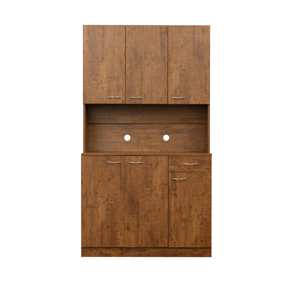 70.87' Tall Wardrobe& Kitchen Cabinet, with 6-Doors, 1-Open Shelves and 1-Drawer for bedroom,Walnut - Grand Goldman Shop