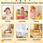 Kids Table and Chair Set with 2 Bunny Chairs, Children's Wooden Activity Table for Toddlers, Cute Animal Design Study Play Se