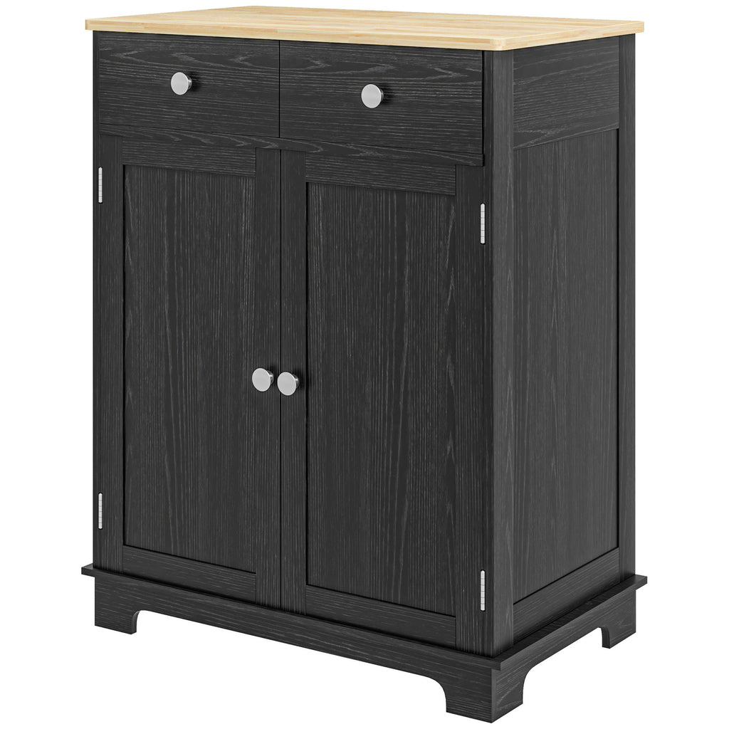HOMCOM Sideboard with Solid Wood Countertop, Modern Kitchen Storage Cabinet, Coffee Bar Cabinet with 2 Drawers, Doors and Adj