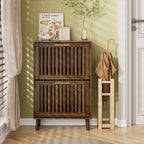 Medieval Modern Walnut Shoe Cabinet With 2 Flip Drawers And Fence Design, 23.6-Inch,MDF - Grand Goldman Shop