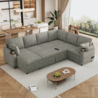 Versatile Light Grey Chenille Sectional Sofa Bed with Storage, Cup Holders & Charging Ports, 109.9' - Grand Goldman Shop