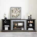 Large TV Stand TV Desk Storage Rack with Faux Stacked Stone Surround,Media Console Table with Large Storage Cabinet,Modern TV Media Entertaionment Stand,GREY, 70.12'W*15.35'D*25.83'H - Grand Goldman Shop