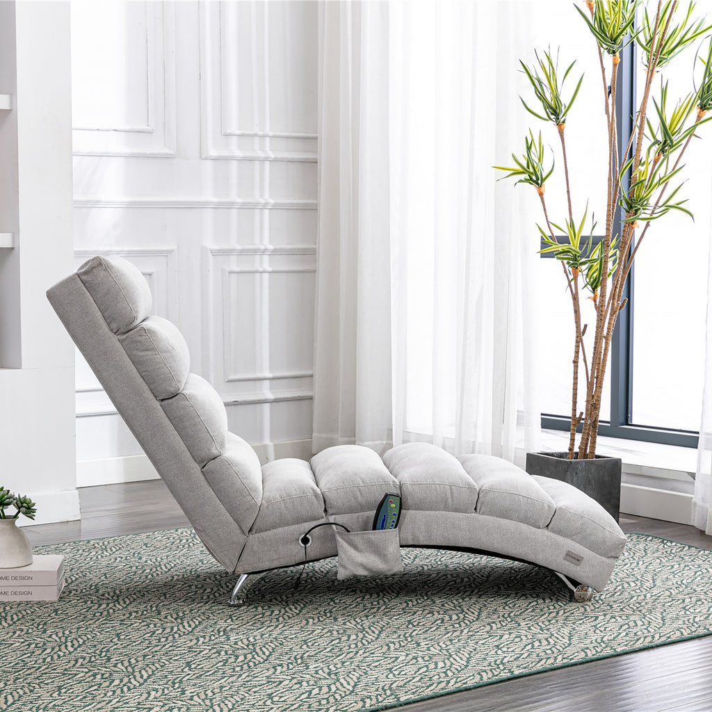 Light Grey Linen Massage Chaise Lounge Indoor with Remote Control, Ergonomic Electric Massage Lounger with 5 Modes - Grand Goldman Shop