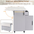K&K Kitchen Island with Trash Can Storage Cabinet, Kitchen Cart with Drop Leaf, Spice Rack, Towel Rack and Drawer, Rolling Kitchen Island on Wheels with Adjustable Shelf, Grey - Grand Goldman Shop