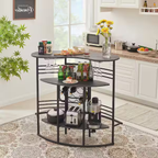 Oval Bar Table with Wood Counter Top and Wine Rack Storage, Wine Bakers Rack for Dining Room, Gray - Grand Goldman Shop