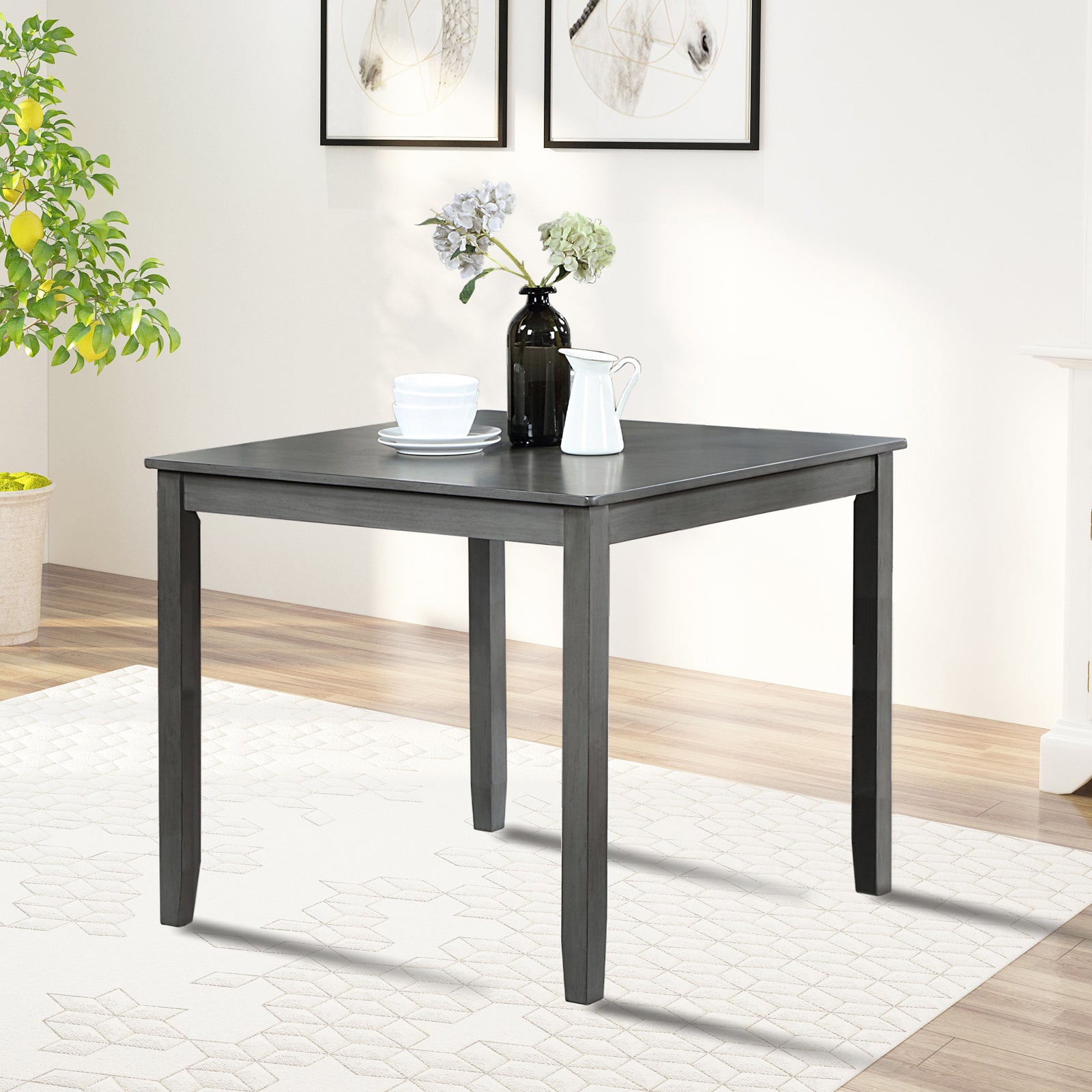Wooden Dining Square Table, Kitchen Table for Small Space, 4 Person Dining Table, Gray ONLY THE TABLE - Grand Goldman Shop