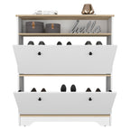 Calgary Shoe Rack, Superior Top, One Open Shelf, Two Extendable Shelves -Light Oak / White - Grand Goldman Shop