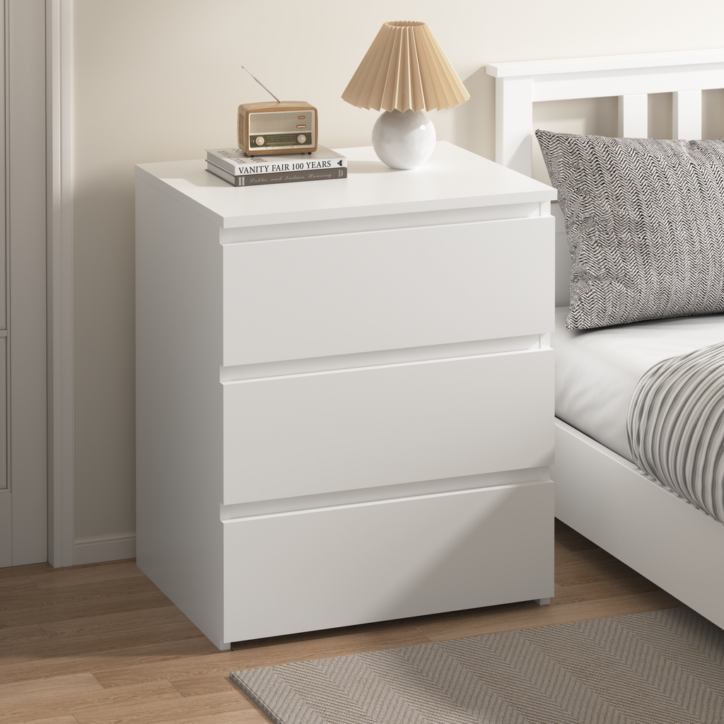 (Set of 2)3 Drawer Dresser, Small Dresser for Closet, Wooden White Nightstand for Bedroom, Chest of Drawers Side Table Storage Cabinet for Home Office , Each box Contains Two Side Tables - Grand Goldman Shop