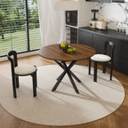 Modern Solid Wood Veneer Retractable Dining Table, Round Extendable 6-Person Table, Walnut MDF with Carbon Steel Base, 42-58 Inches - Grand Goldman Shop