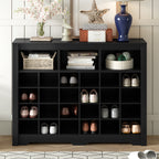 ON-TREND Sleek Design 24 Shoe Cubby Console, Modern Shoe Cabinet with Curved Base, Versatile Sideboard with High-quality for Hallway, Bedroom, Living Room, Black - Grand Goldman Shop