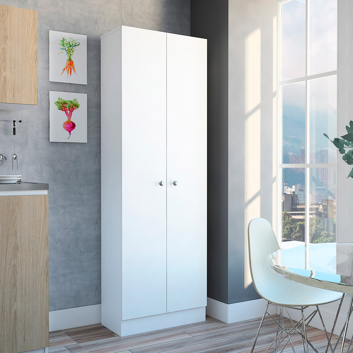 Multistorage Pantry Cabinet, Five Shelves, Double Door Cabinet -White | Premium Home Decor - Grand Goldman