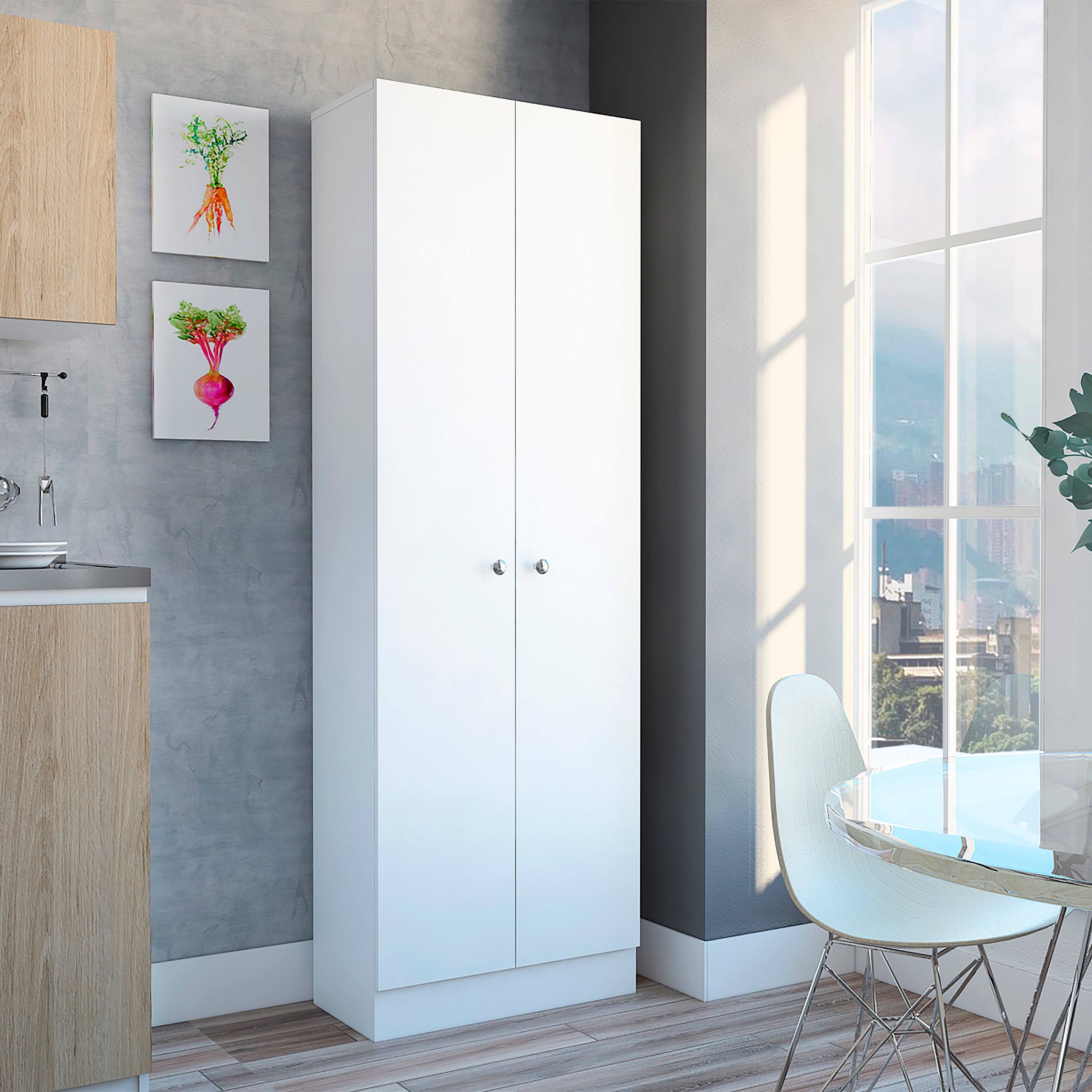 Multistorage Pantry Cabinet, Five Shelves, Double Door Cabinet -White | Premium Home Decor - Grand Goldman