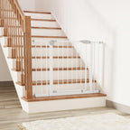 White Pressure-Mounted Baby Gate for Stairs, 29.5-44.1' Wide, Steel and ABS Construction, Easy Walk-Through Design for Kids a