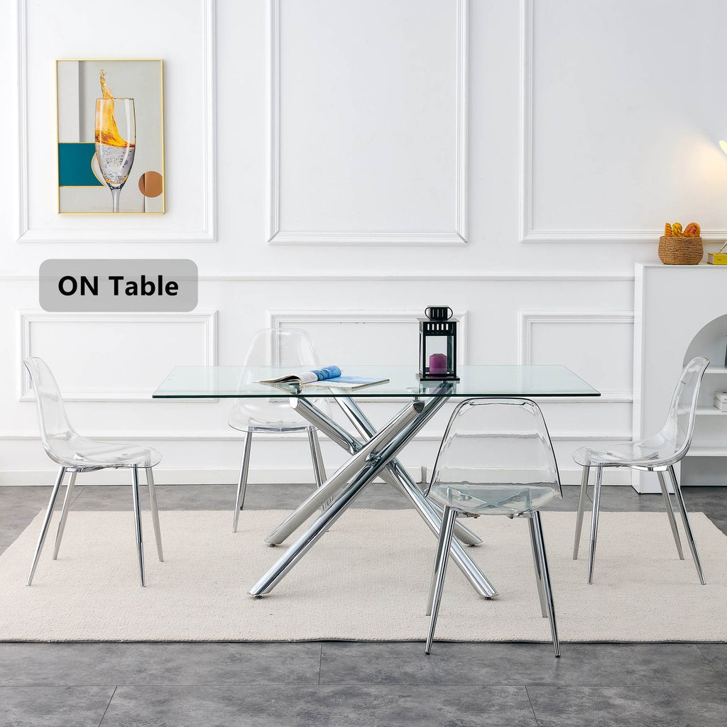 Modern simple transparent dining chair plastic chair armless crystal chair Nordic creative makeup stool negotiation chair Set of 4 and plating metal legW115164140,TW-1200 - Grand Goldman Shop