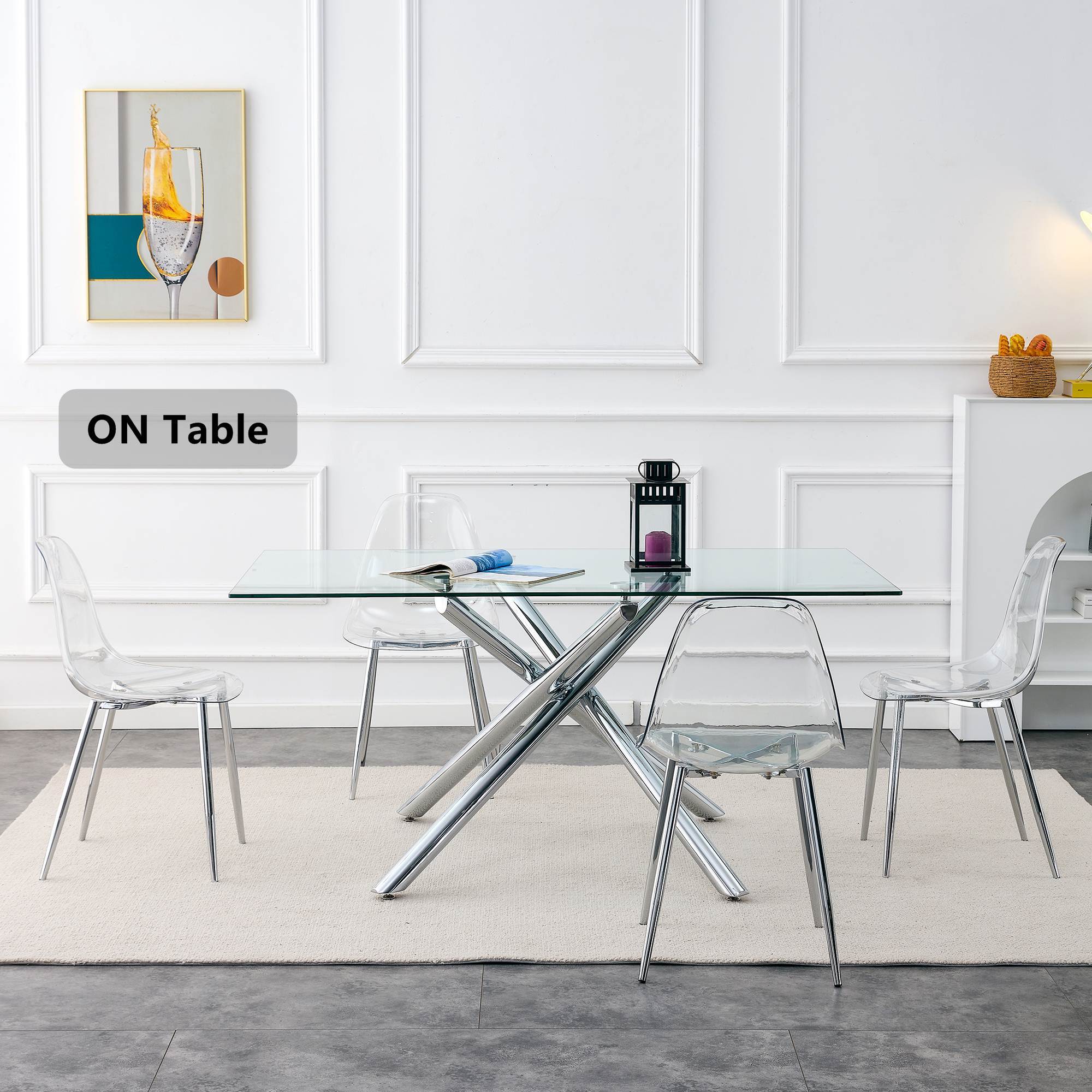 Modern simple transparent dining chair plastic chair armless crystal chair Nordic creative makeup stool negotiation chair Set of 4 and plating metal legW115164140,TW-1200 - Grand Goldman Shop