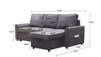 MGEA Modern modular L-shaped sofa bed with chaise longue, reversible sofa bed with pull-out bed and storage, 4-seat linen fabric convertible sofa for living room dark grey - Grand Goldman Shop