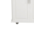 White Kitchen Island Cart with 2 Door Cabinet, 3 Drawers, Spice Rack & Towel Rack, Solid Wood Top, 43.31 Inch Width - Grand Goldman Shop
