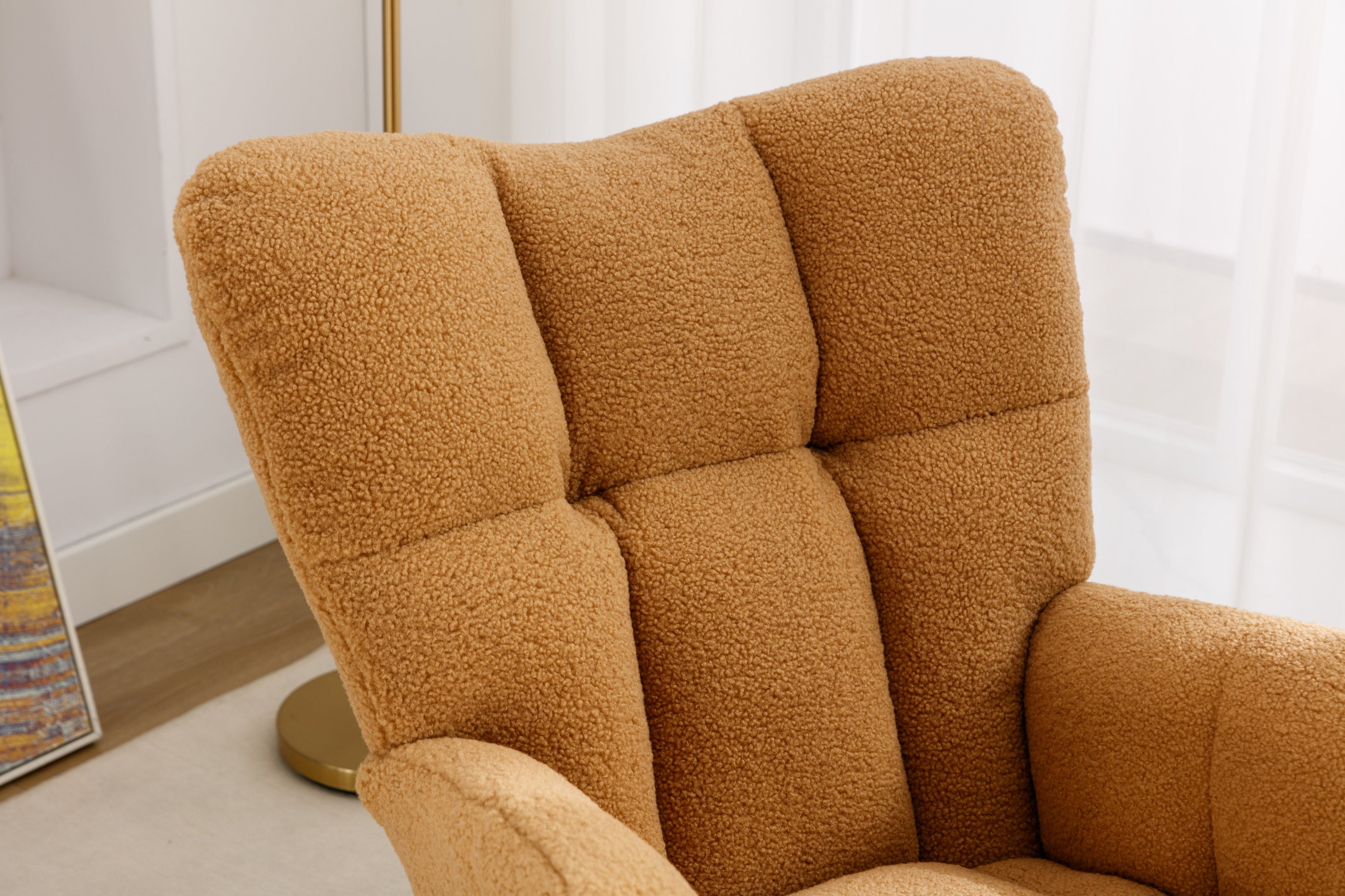 050-Teddy Fabric Rocking Gilder Nursery Chair For Living Room Indoor,Khaki - Grand Goldman Shop