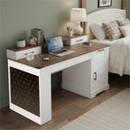 White Farmhouse Office Desk with Storage Cabinet, Charging Station, Monitor Stand & Pegboard, 55' Computer Writing Desk with 
