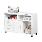 HOMCOM Printer Stand Home Office Mobile Cabinet Organizer Desktop with Caster Wheels, 2 Locking Breaks and Drawer, White - Gr