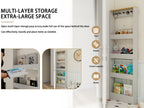 Behind The Door 69' Tall Bookcase with 4 Shelves and 5 hooks,  Space-Saving Narrow storage cabinet for Living Room, Children's Room, Study Room, Kitchen, Corridor-Antique White - Grand Goldman Shop