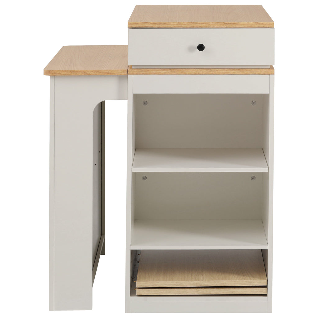 K&K 59.5' Kitchen Island with Extendable Dining Table, Kitchen Storage Table with Double-sided Storage, Kitchen Island with 2 Drawers, Power Outlet, Side Open Shelves, for Kitchen, Dining Room, White - Grand Goldman Shop