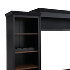 Farmhouse Entertainment Wall Unit with Bookshelf for TVs Up to 70', Walnut TV Stand with Adjustable Shelves, Mid-Century Media Console with Wine Rack for Living Room, Black (NEW SKU: N721S000046B-2) - Grand Goldman Shop