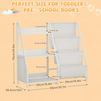 Kids Bookshelf and Toy Storage Organizer, Montessori Bookcase for Toddler Nursery, Wooden & Fabric Book Shelf with Anti-Tip S