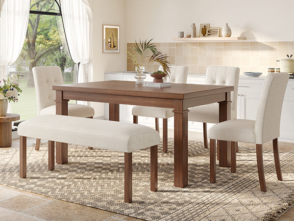 6-Piece Modern Dining Set, Rectangle Kitchen Table with 4 Upholstered Chairs & Bench, Ideal for Dining Room and Living Room, (Easy Assembly, Space Saving) - Grand Goldman Shop