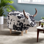 Cow-Shaped Ottoman Footstool, Black and White Modern Accent Stool with Velvet Horns, Fabric Body, Birch Legs - Grand Goldman Shop