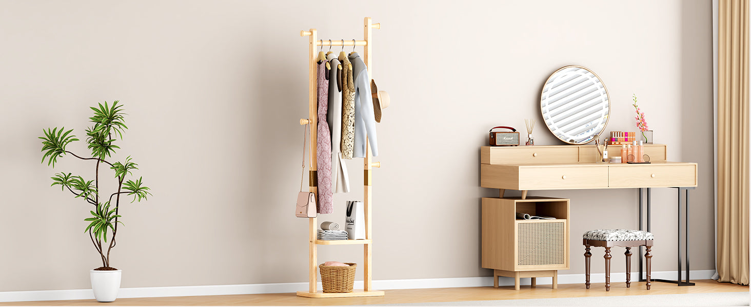 Coat Racks solid wood hanger 18.9* 11.8*71in Solid environmental protection easy to assemble beautiful can be placed in the bedroom/entrance/living room (wood color) - Grand Goldman Shop