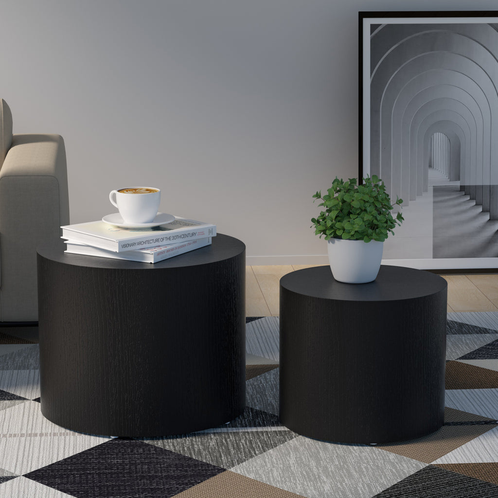 MDF with ash/oak/walnut veneer side table/coffee table/end table/nesting table set of 2 for living room,office,bedroom Black - Grand Goldman Shop