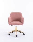 Modern Teddy Fabric Material Adjustable Height 360 Revolving Home Office Chair With Gold Metal Legs And Universal Wheel For I