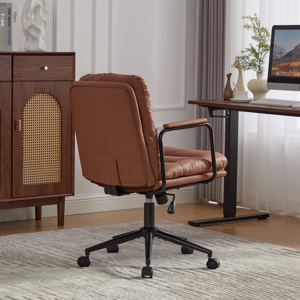 Office Chair,Mid Back Home Office Desk Task Chair with Wheels and Arms Ergonomic PU Leather Computer Rolling Swivel Chair wit